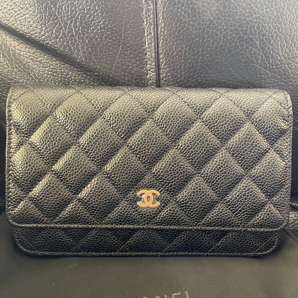 Brand New Classic Timeless Chanel Wallet on Chain - Caviar Black w/Gold